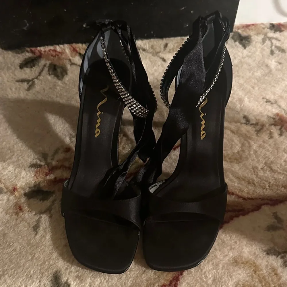 Nina Elegant Black Heels with Sparkling Strap